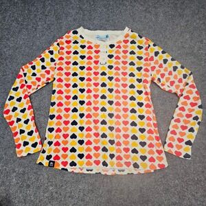 Aldi Gear pajama Top Women Large Multicolor Heart Print Long Sleeve Cotton